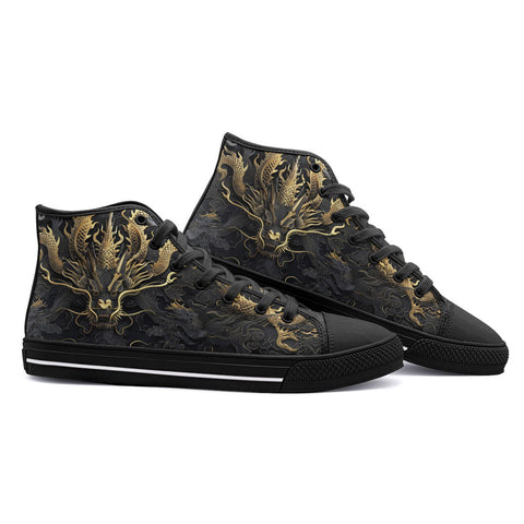 High-Top Canvas Shoes Golden Chinese Dragon Art