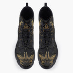 Casual Leather Chunky Boots Golden Chinese Dragon Art