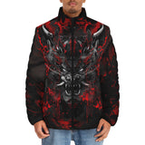 Down-Padded Puffer Jacket Black and Red Demon Art