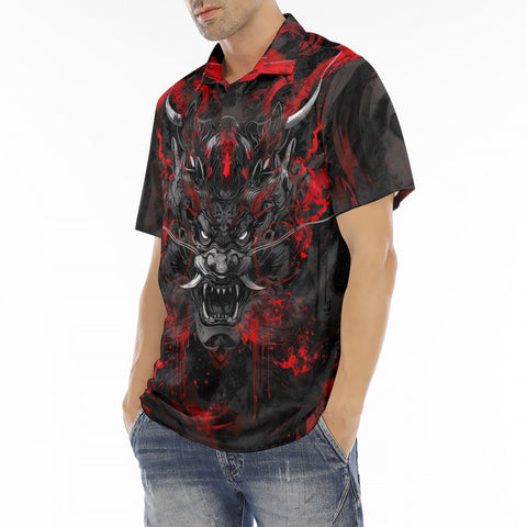 Men's Polo Shirt Black and Red Demon Art