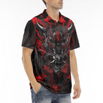 Men's Polo Shirt Black and Red Demon Art