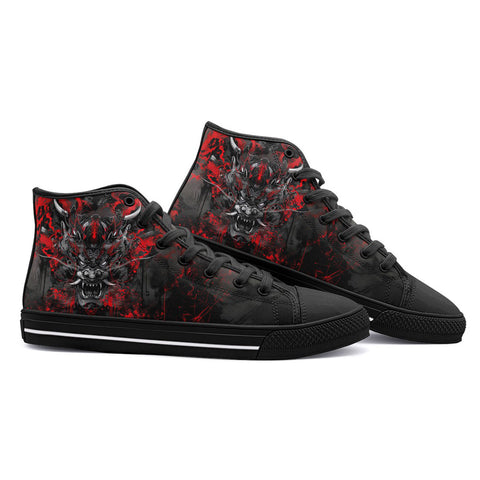 High-Top Canvas Shoes Black and Red Demon Art