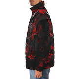 Down-Padded Puffer Jacket Black and Red Demon Art