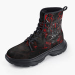 Casual Leather Chunky Boots Black and Red Demon Art