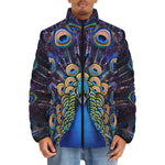 Down-Padded Puffer Jacket Colorful Peacock Feathers