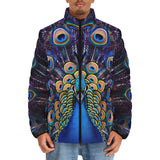 Down-Padded Puffer Jacket Colorful Peacock Feathers
