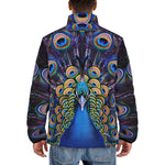 Down-Padded Puffer Jacket Colorful Peacock Feathers
