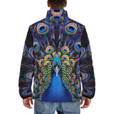 Down-Padded Puffer Jacket Colorful Peacock Feathers