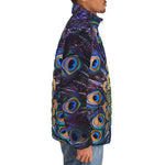 Down-Padded Puffer Jacket Colorful Peacock Feathers