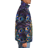 Down-Padded Puffer Jacket Colorful Peacock Feathers