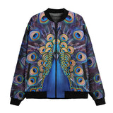 Bomber Jacket Colorful Peacock Feathers