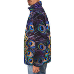Down-Padded Puffer Jacket Colorful Peacock Feathers