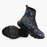 Casual Leather Chunky Boots Colorful Peacock Feathers