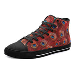 High-Top Canvas Shoes Red Peacock Feathers