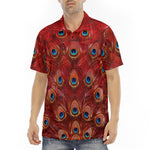 Men's Polo Shirt Red Peacock Feathers