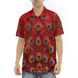Men's Polo Shirt Red Peacock Feathers