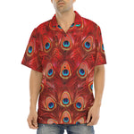Hawaiian Shirt Red Peacock Feathers