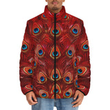 Down-Padded Puffer Jacket Red Peacock Feathers