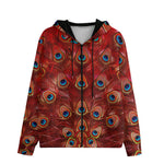 Men's Zip Up Hoodie Red Peacock Feathers