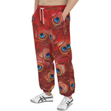 Men's Sweatpants Red Peacock Feathers