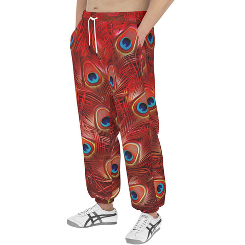 Men's Sweatpants Red Peacock Feathers