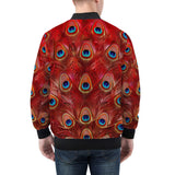 Bomber Jacket Red Peacock Feathers