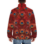 Down-Padded Puffer Jacket Red Peacock Feathers