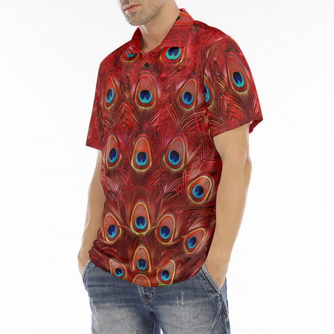 Men's Polo Shirt Red Peacock Feathers