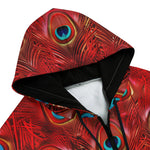 Men's Zip Up Hoodie Red Peacock Feathers