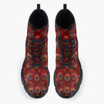 Casual Leather Chunky Boots Red Peacock Feathers