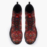 Casual Leather Chunky Boots Red Peacock Feathers