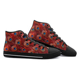 High-Top Canvas Shoes Red Peacock Feathers