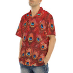 Hawaiian Shirt Red Peacock Feathers
