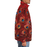 Down-Padded Puffer Jacket Red Peacock Feathers
