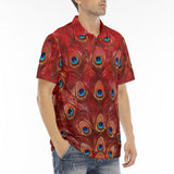 Men's Polo Shirt Red Peacock Feathers