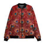 Bomber Jacket Red Peacock Feathers