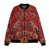 Bomber Jacket Red Peacock Feathers
