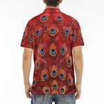 Men's Polo Shirt Red Peacock Feathers
