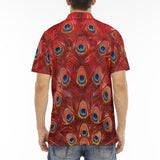 Men's Polo Shirt Red Peacock Feathers