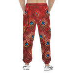 Men's Sweatpants Red Peacock Feathers