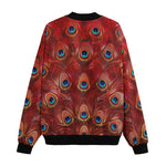 Bomber Jacket Red Peacock Feathers