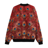 Bomber Jacket Red Peacock Feathers