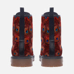 Leather Boots Red Peacock Feathers