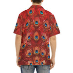 Hawaiian Shirt Red Peacock Feathers