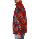Down-Padded Puffer Jacket Red Peacock Feathers