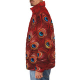 Down-Padded Puffer Jacket Red Peacock Feathers