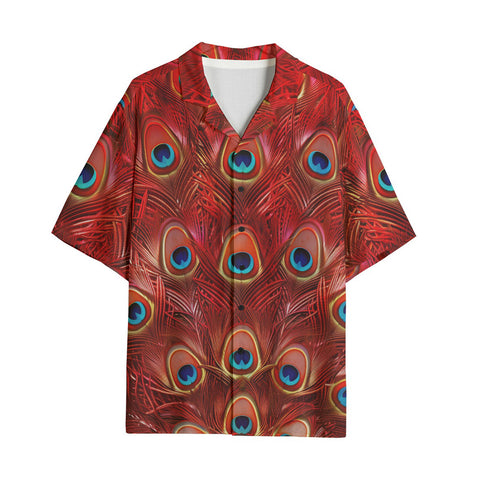 Hawaiian Shirt Red Peacock Feathers