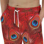 Men's Sweatpants Red Peacock Feathers