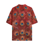 Hawaiian Shirt Red Peacock Feathers
