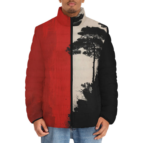 Down-Padded Puffer Jacket Minimalism Japanese Landscape Art